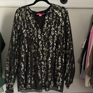 Lily Pulitzer black and gold long sleeve blouse